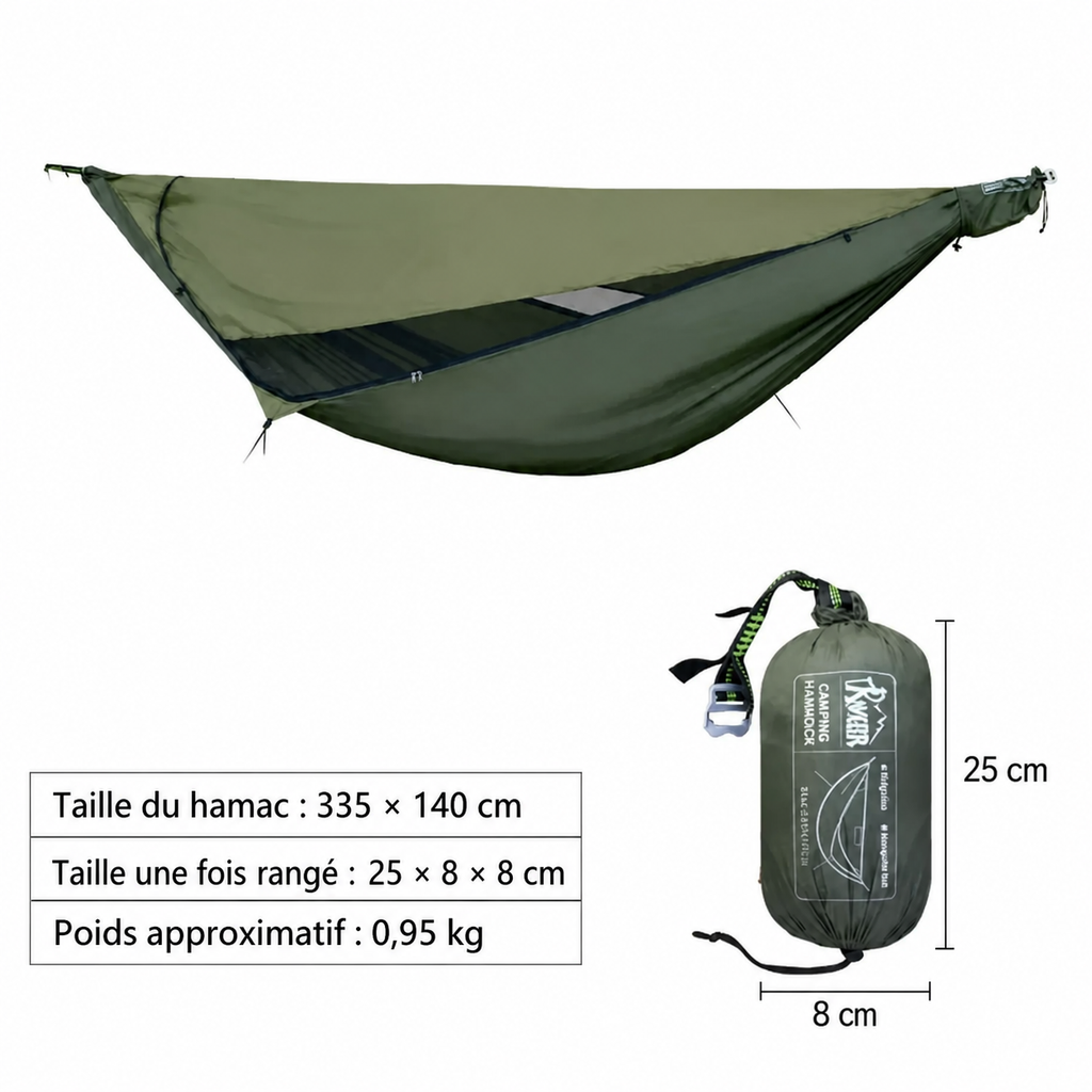 Hamac de Randonnée XL 335 cm – Couchage Diagonal & Moustiquaire - vue 10