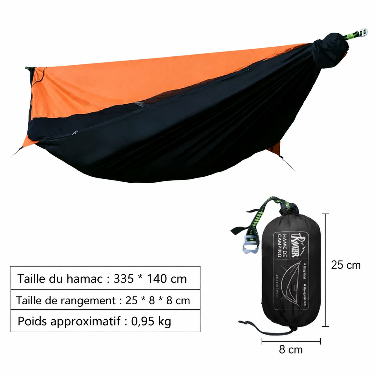 Hamac de Randonnée XL 335 cm – Couchage Diagonal & Moustiquaire - vue 9