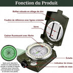 Boussole de Randonnée Militaire – Métal, Visée & Pochette - vue 2
