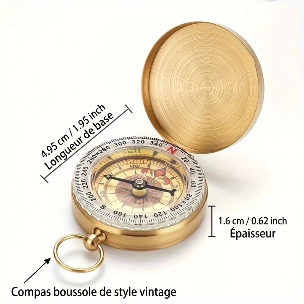 Boussole de Randonnée en Laiton – Poche & Cadran Luminescent - vue 3