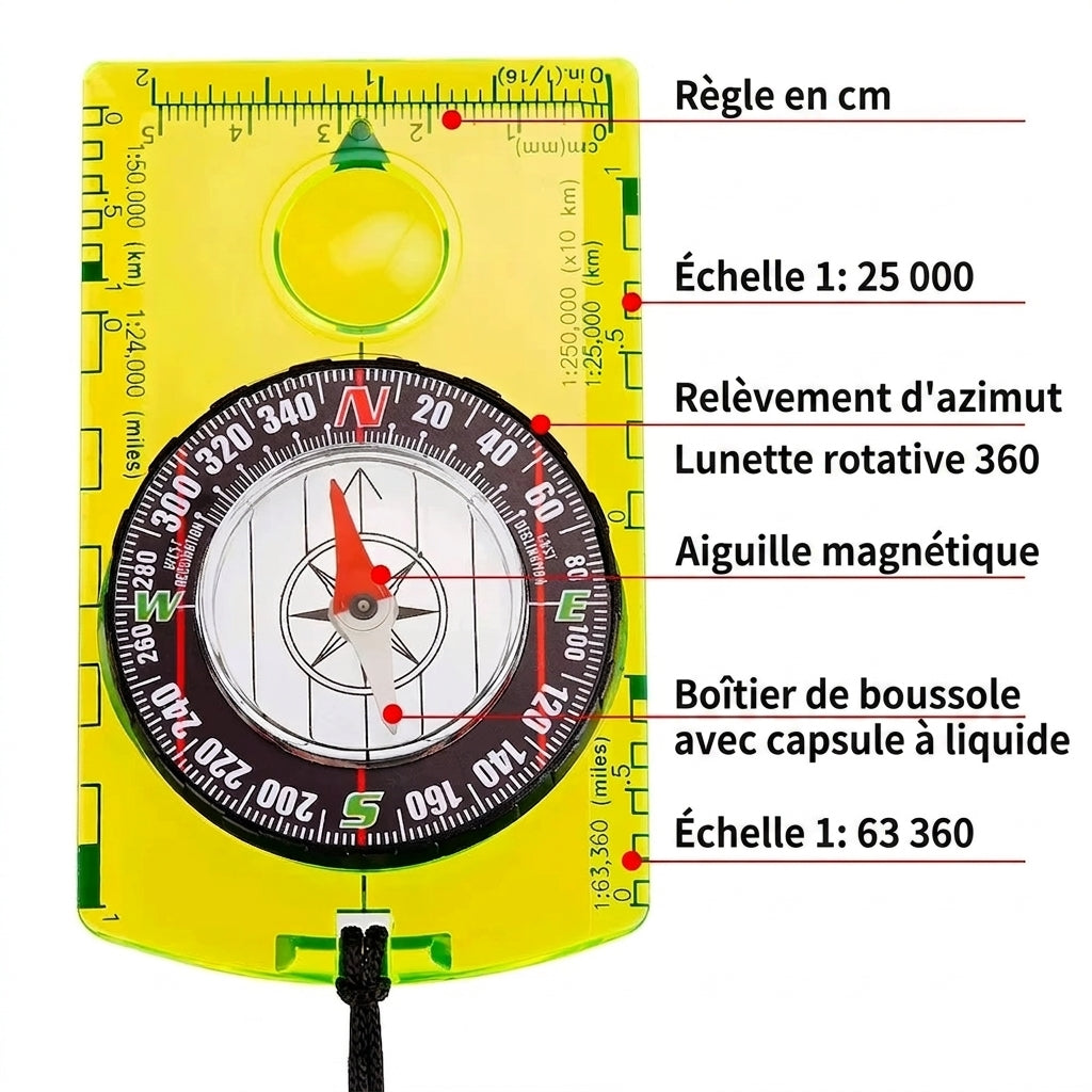 Boussole pour Randonnée avec Loupe – Échelles Cartographiques - vue 2