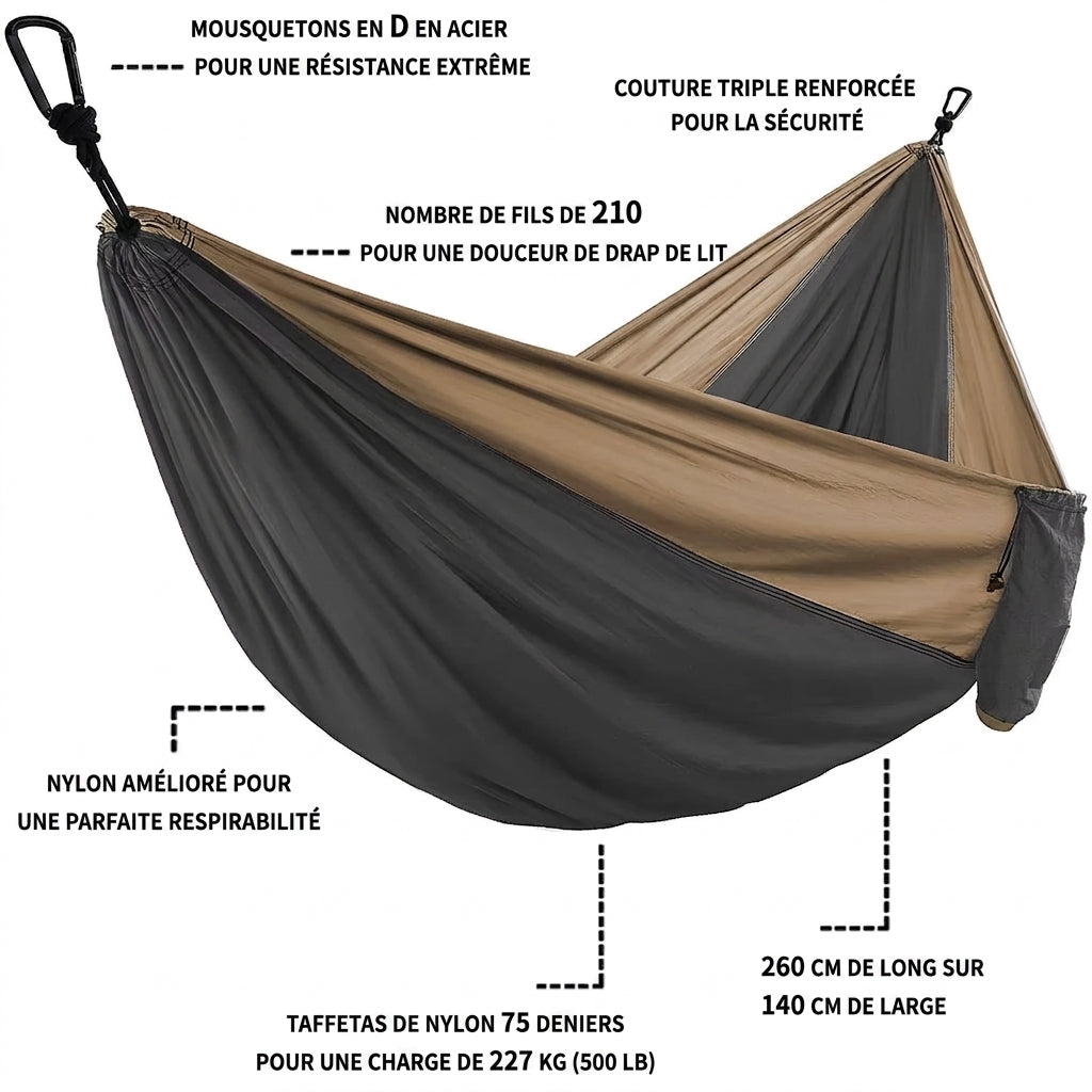 Hamac de Randonnée 270 cm – Nylon 210T & Charge 200 kg - vue 2