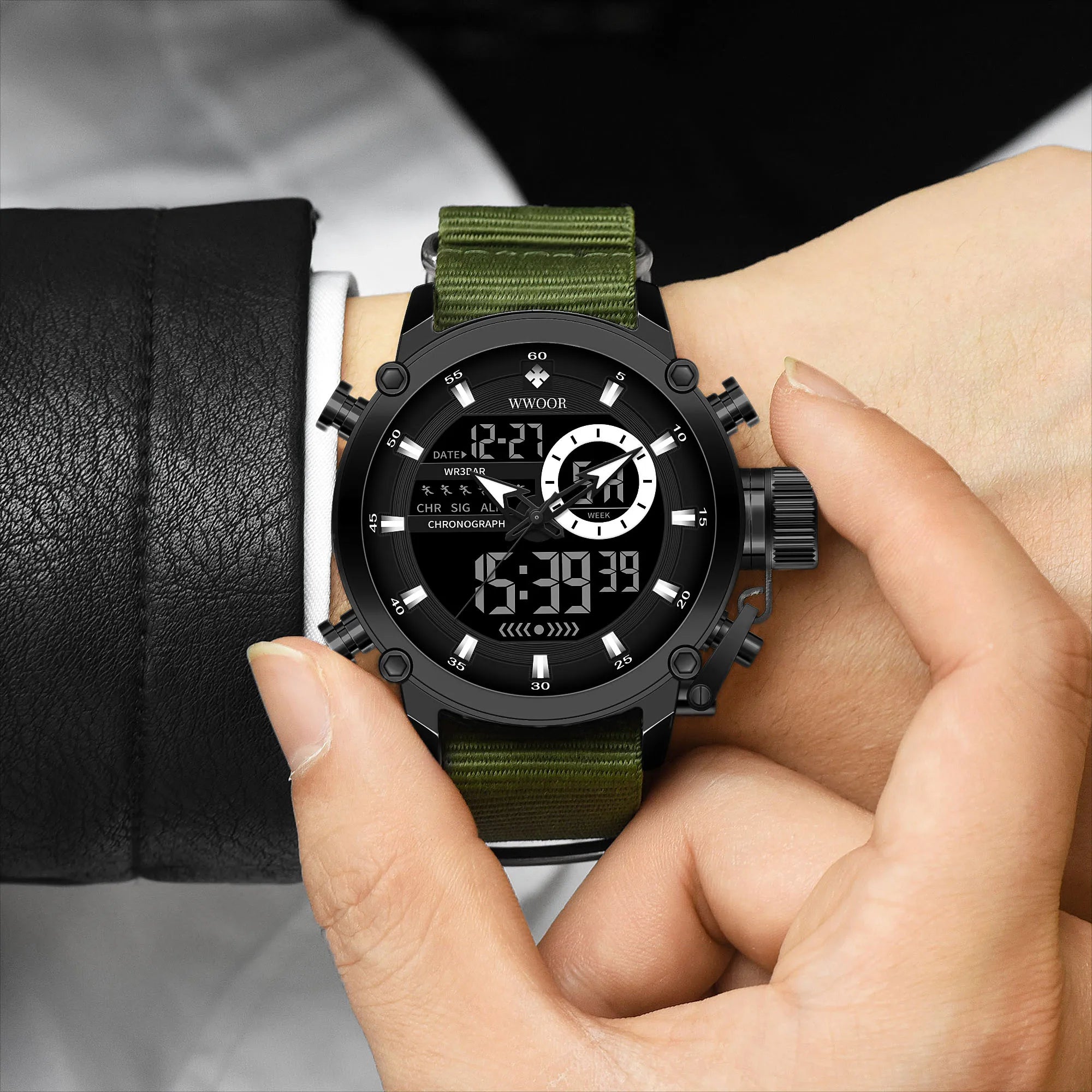 Montre de Randonnée Militaire – Quartz, Digital & Bracelet Nylon - vue 3