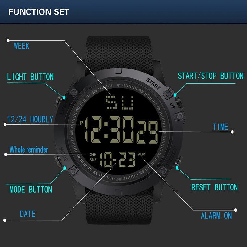 Montre Randonnée Digitale 55mm – Étanche 50M & Bracelet Silicone - vue 4