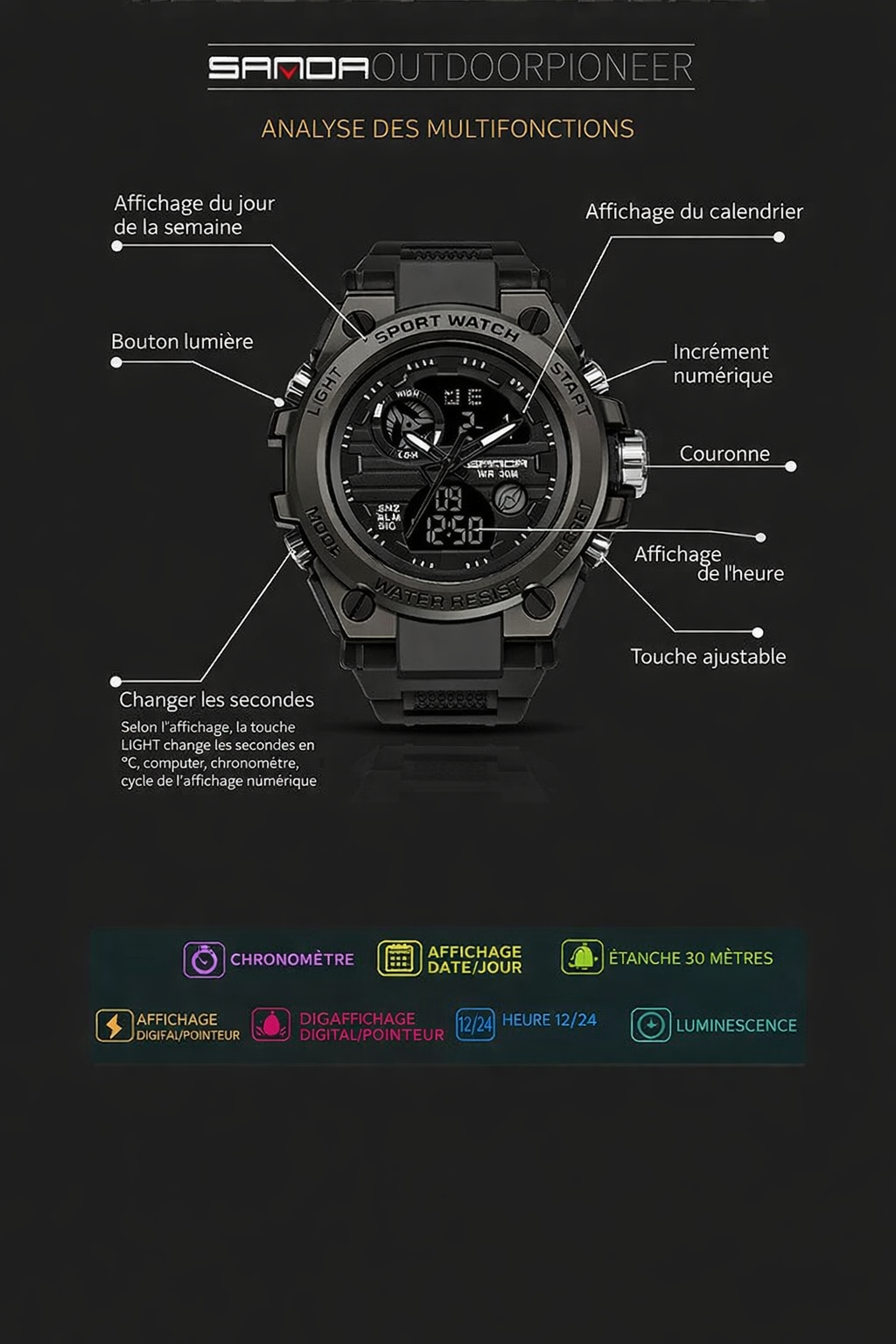 Montre de Randonnée Homme – Dual Display, Étanche 50M & Alarme - vue 11