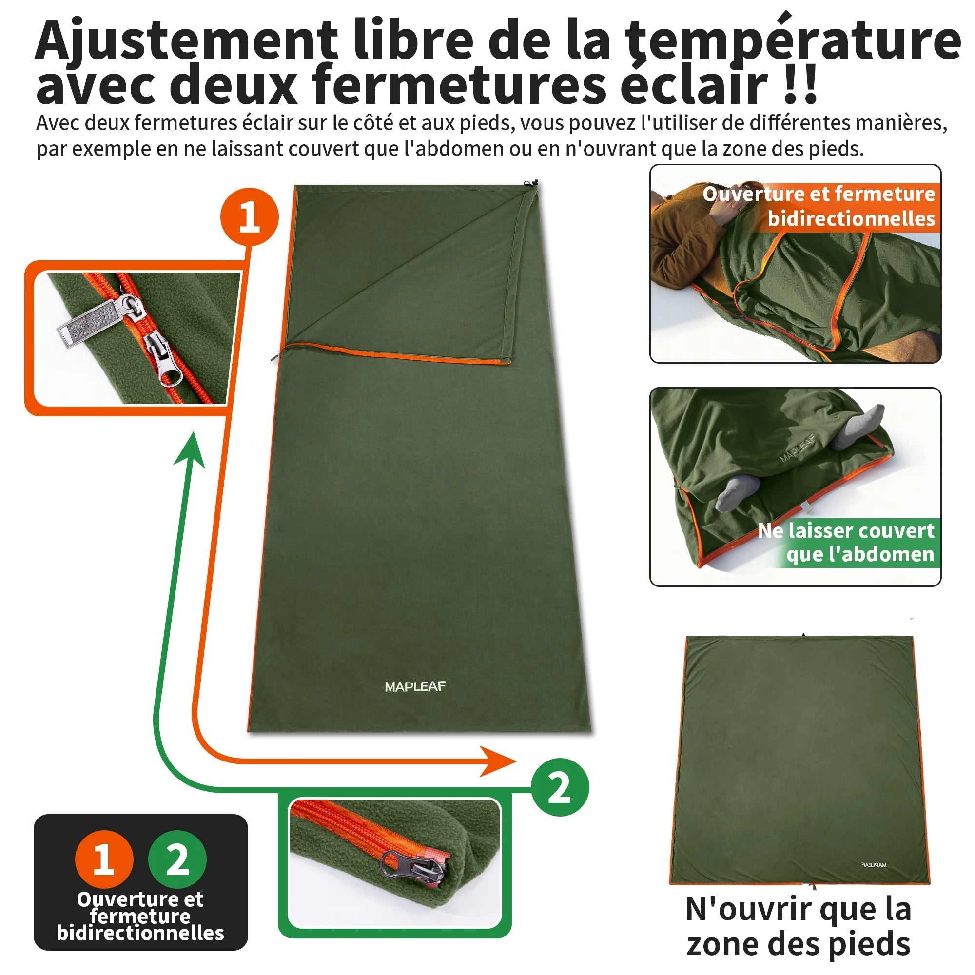 Sac de Couchage Polaire 0°C à -10°C – Doublure Chaude 3 Saisons - vue 8