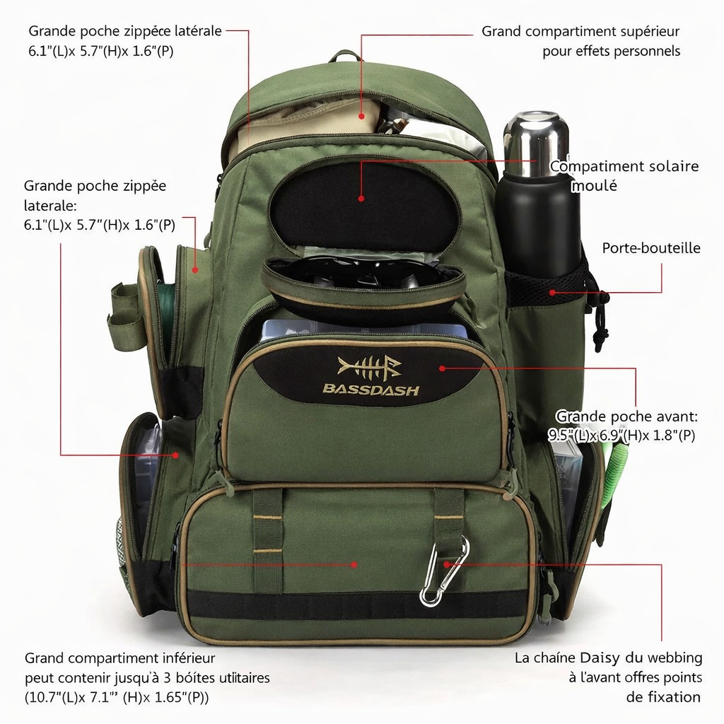 Sac à Dos Tactique Pêche & Randonnée – Polyester 600D - vue 2