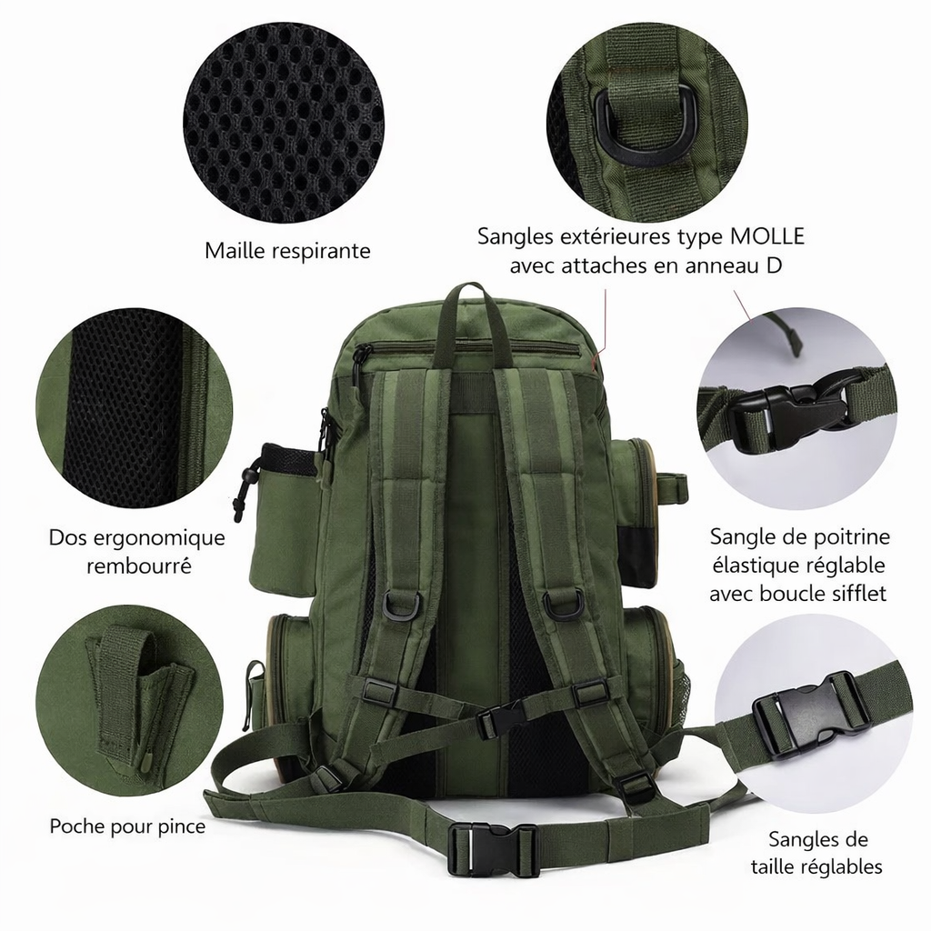 Sac à Dos Tactique Pêche & Randonnée – Polyester 600D - vue 3