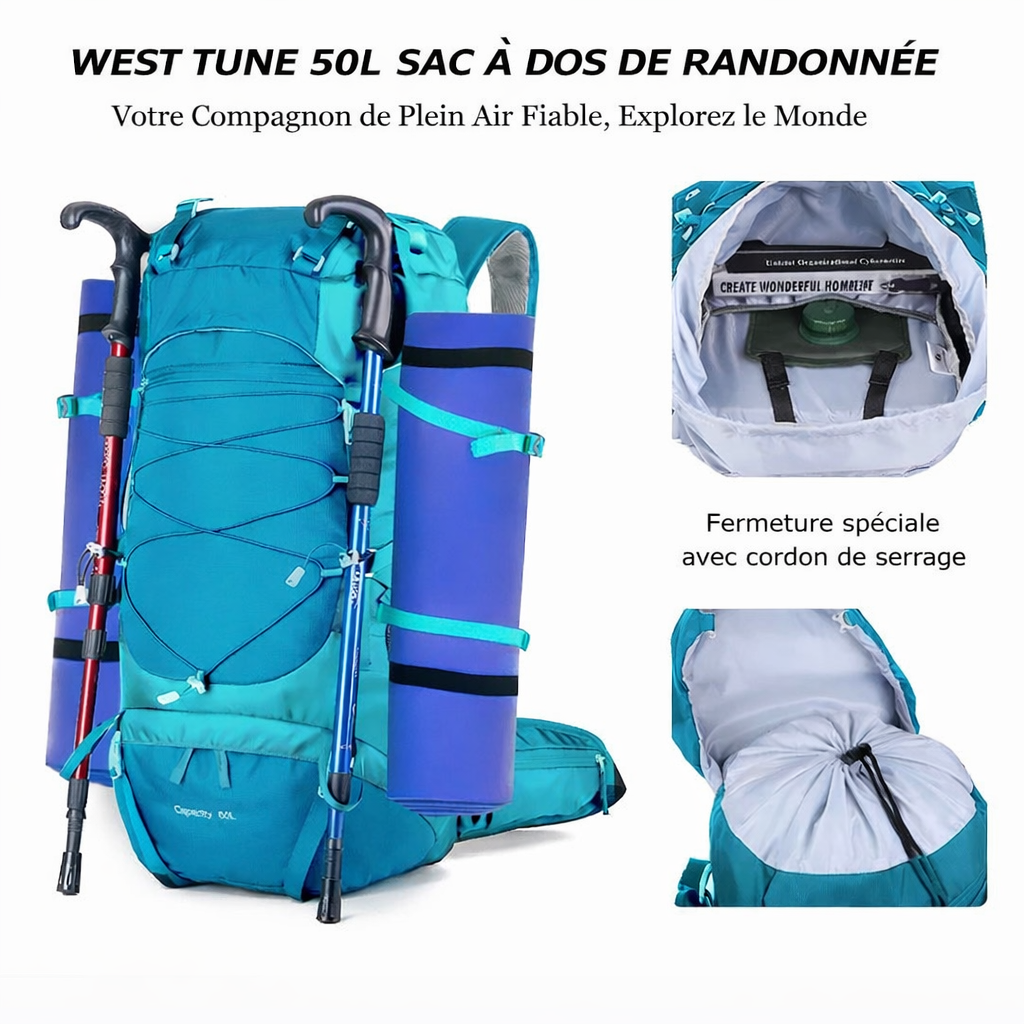 Sac à Dos de Randonnée 50L Imperméable – Léger & Grande Contenance - vue 2