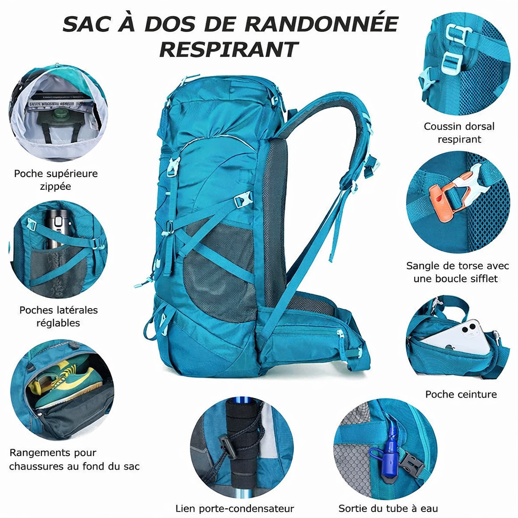 Sac à Dos de Randonnée 50L Imperméable – Léger & Grande Contenance - vue 4