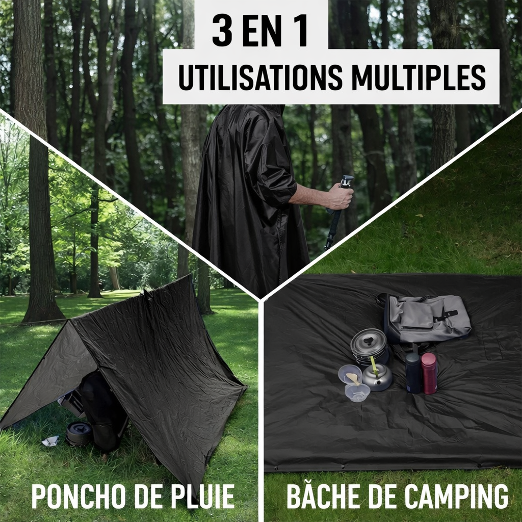 Veste Randonnée Homme Poncho Camouflage – Pluie, Bivouac & Abri - vue 5
